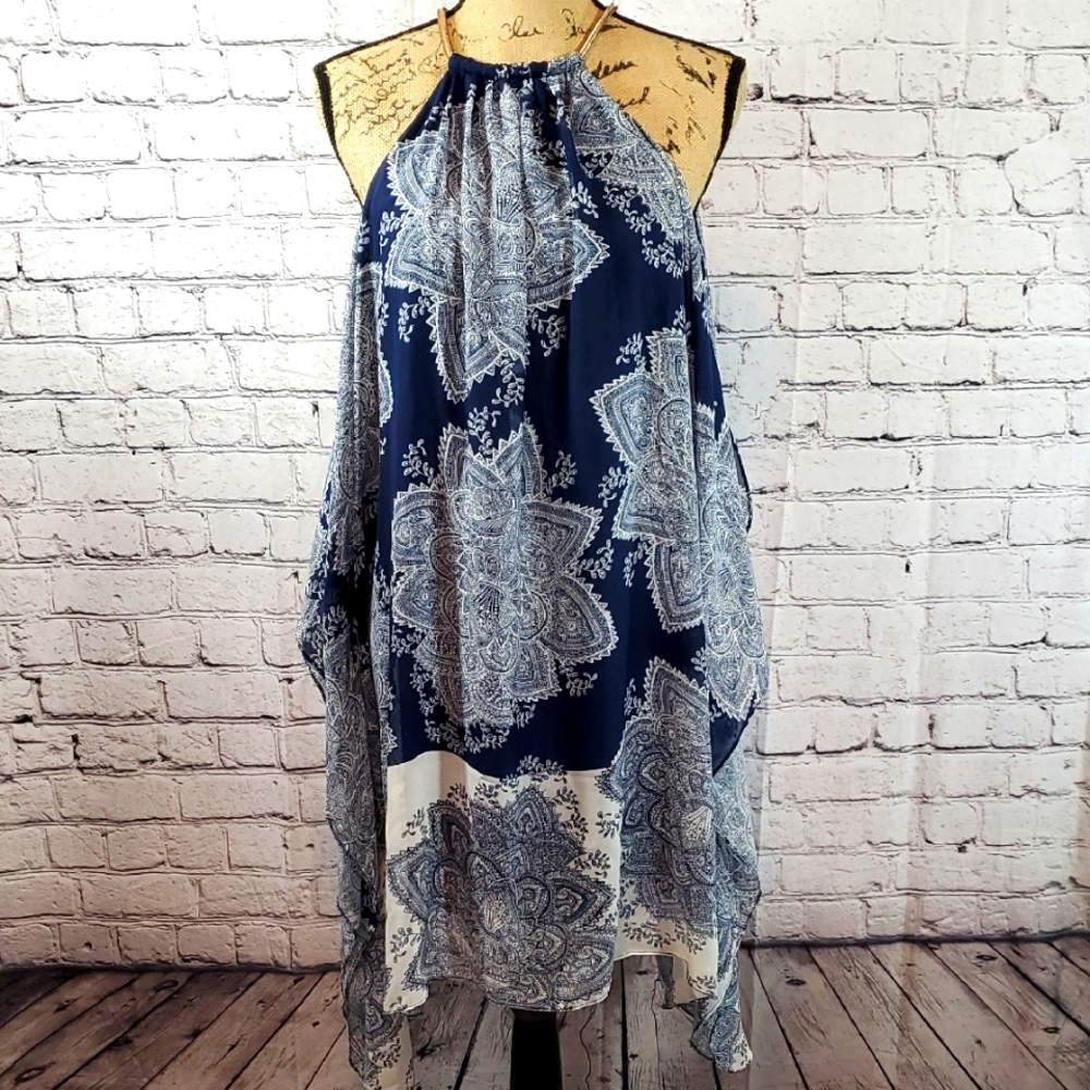 Bisou Bisou Navy and White Paisley Sleeveless Dress Size 6